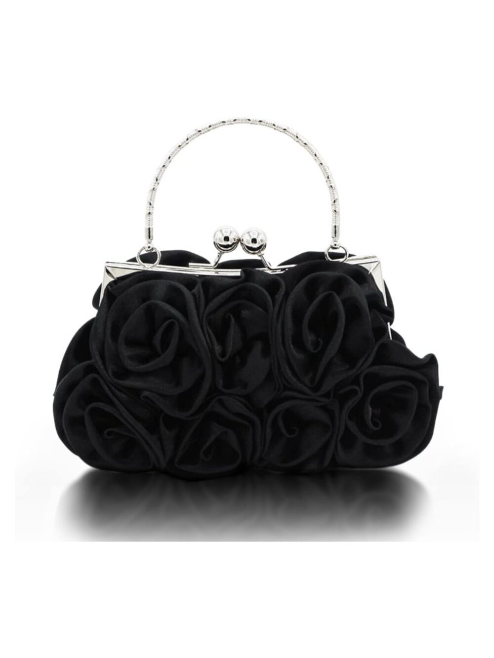 Satin floral clutch with kiss lock, detachable chain strap
